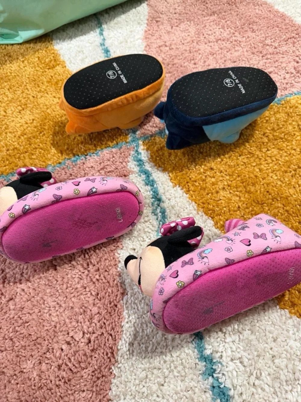 Disney Pink Minnie Mouse Plush Slippers with Orange and Blue Animal Buddies